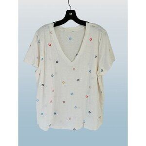 Cotton V-Neck Tee T-Shirt Embroidered Horseshoe Size Large